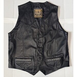 ADLER Leather Vest - Men's Black Western Button Front Lined - X-Large Tall - XLT